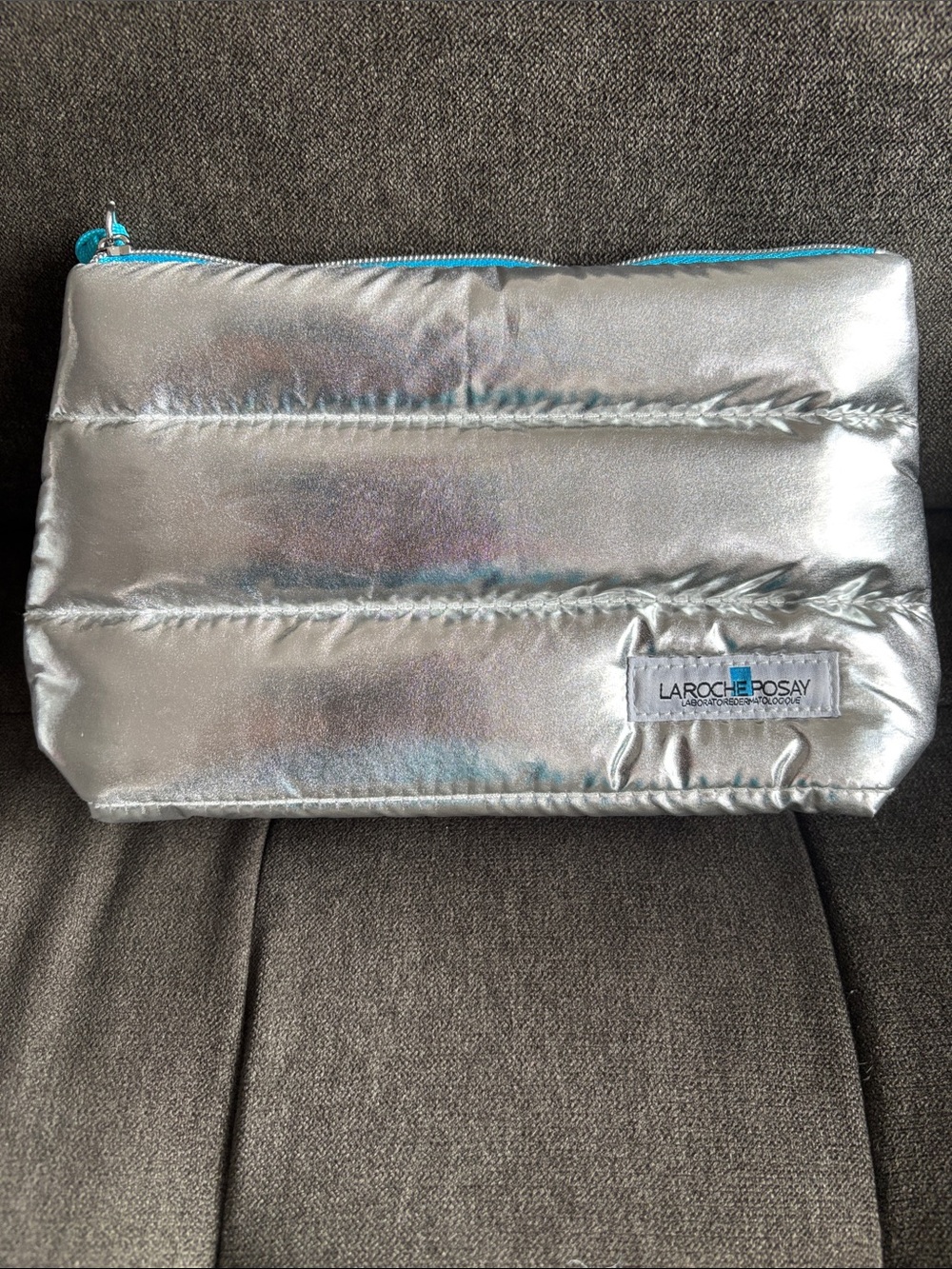 La Roche-Posay Metallic Silver Cosmetic Pouch